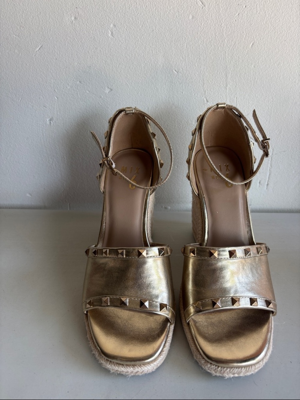 Metallic Gold Studded Wedge Sandals - Women